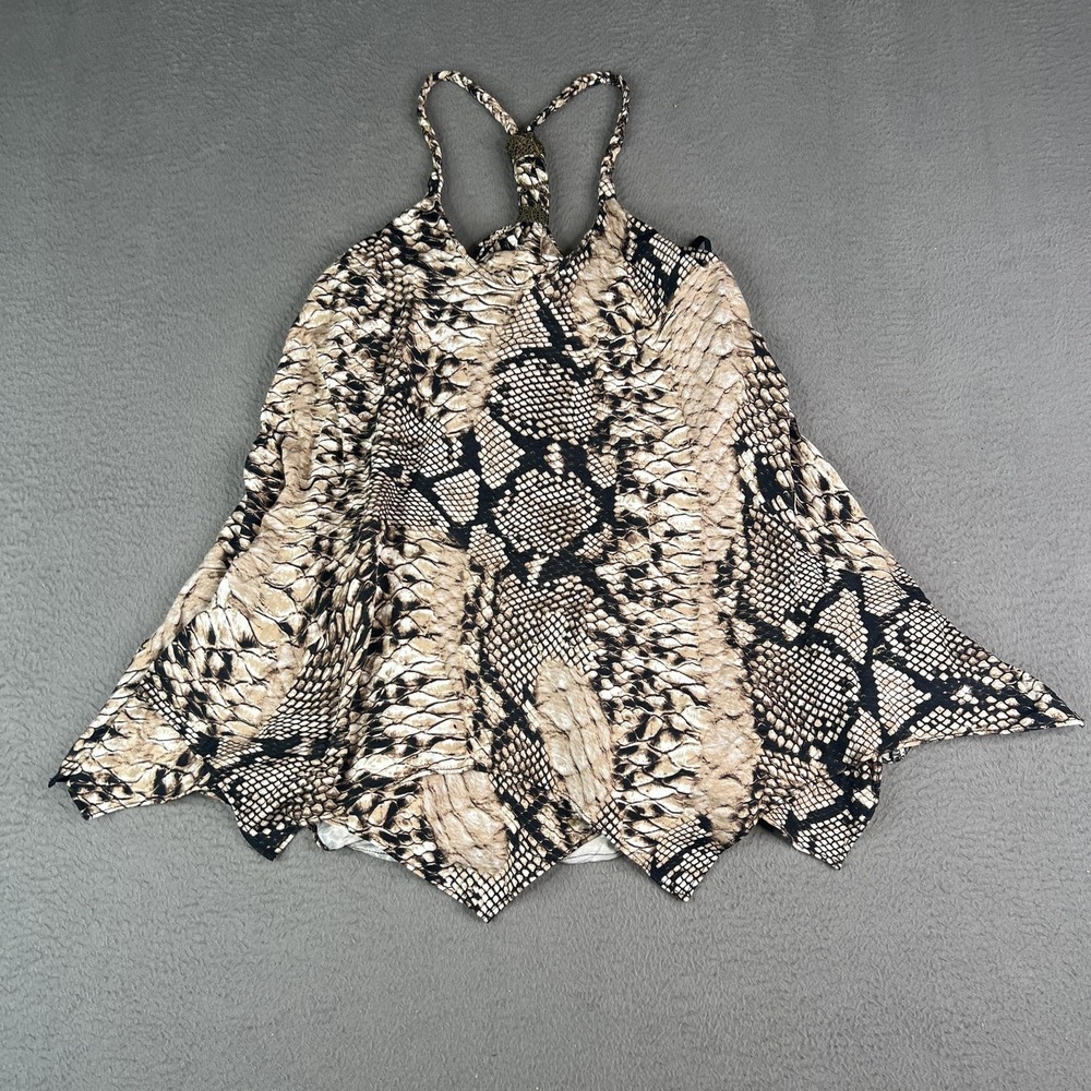 Sky Tank Top Womens Small Brown Black Snakeskin Print Handkerchief Hem Made USA